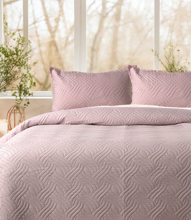 Waves - California Luxe Reversible AC Bedcover - Pink / Light Pink
