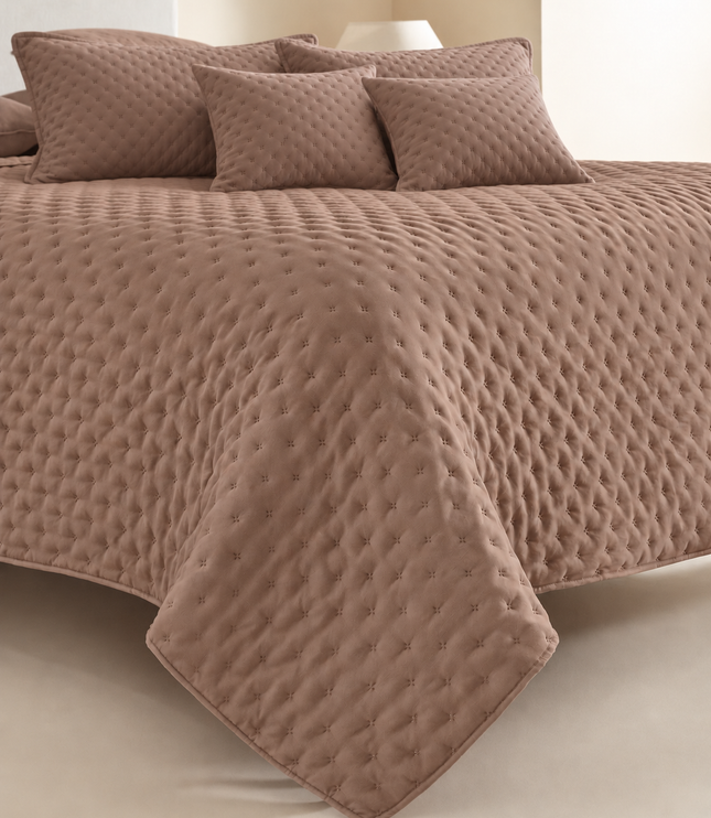 Bedcover Set with 2 Pillow Covers & 2 Cushion Pillows - Beige