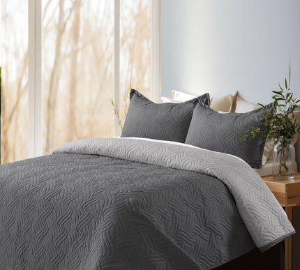 Reversible Bedcover Set - Grey / Light Grey