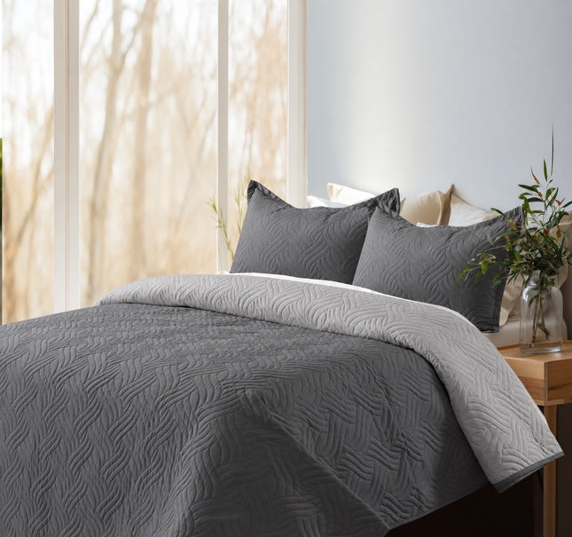 Reversible Bedcover Set - Grey / Light Grey