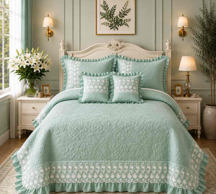 Imperial Lace & Frill Bedcover Set - Mint Green