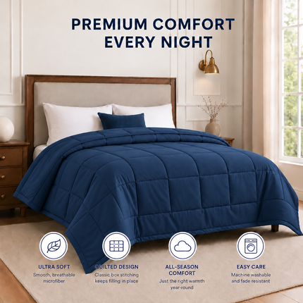 Jacquard Quilted Comforter - Navy Blue