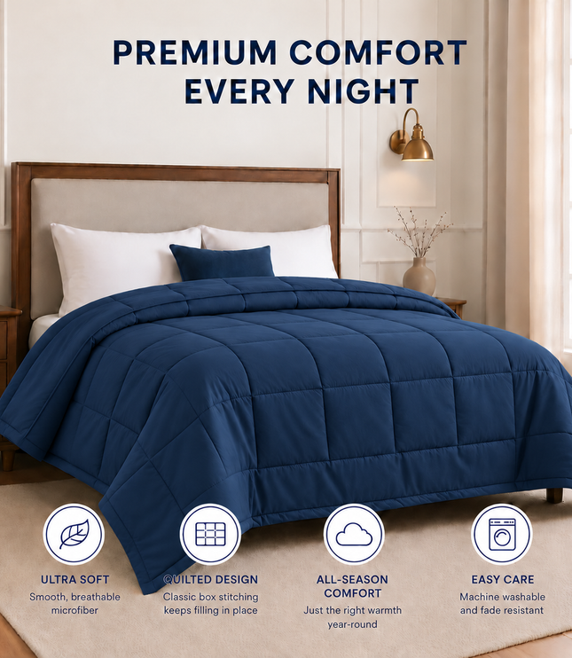 Jacquard Quilted Comforter - Navy Blue