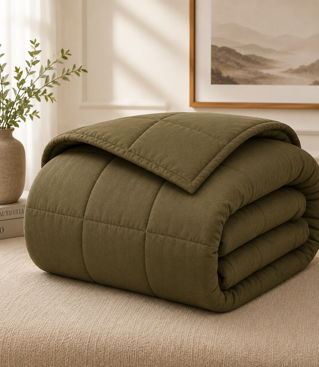 Jacquard Quilted Comforter - Olive