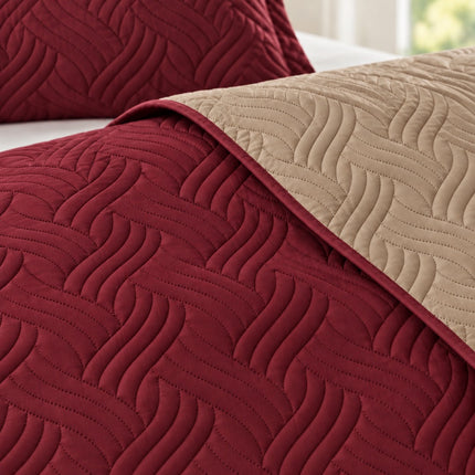 Reversible Bedcover Set - Maroon / Beige