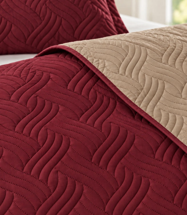 Reversible Bedcover Set - Maroon / Beige