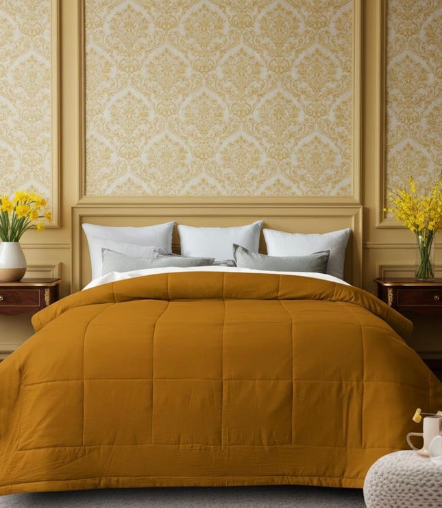Jacquard Quilted Comforter - Mustard Yellow
