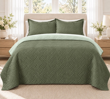 Reversible Bedcover Set - Olive / Mint Green