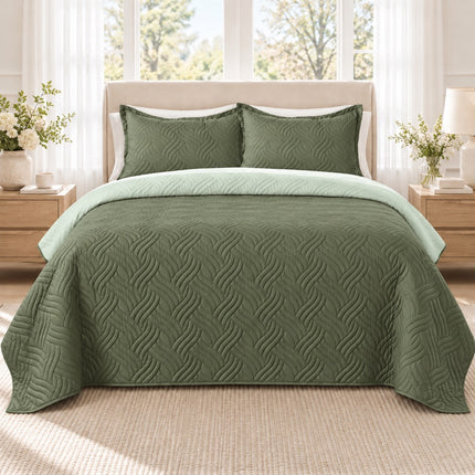 Reversible Bedcover Set - Olive / Mint Green