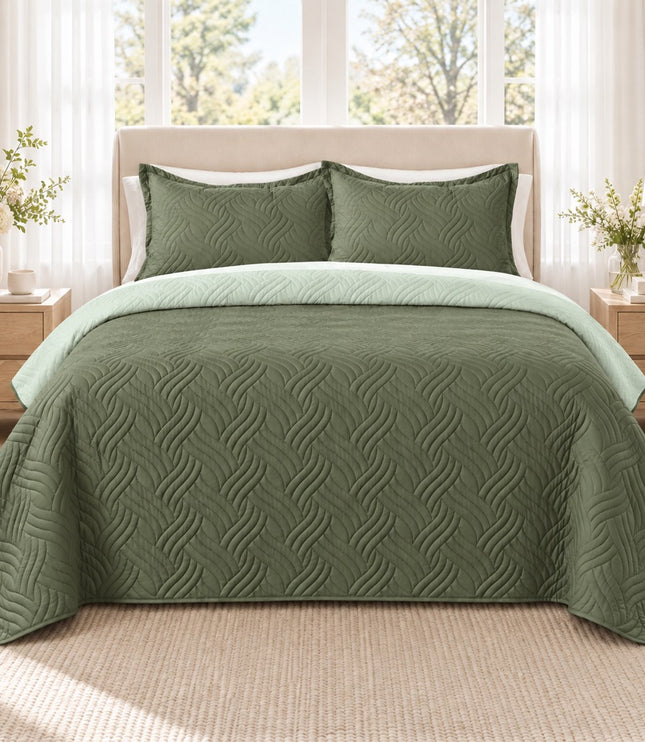 Reversible Bedcover Set - Olive / Mint Green