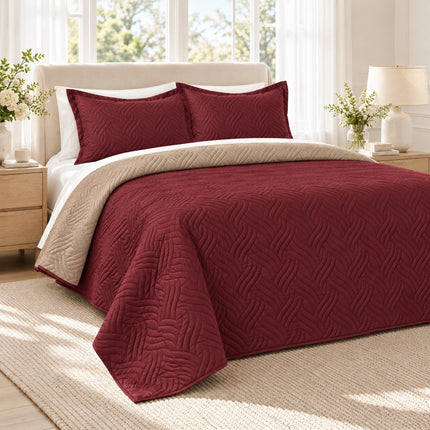 Reversible Bedcover Set - Maroon / Beige