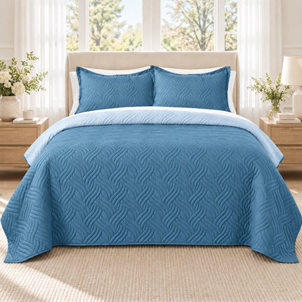Reversible Bedcover Set - Blue / Sky Blue