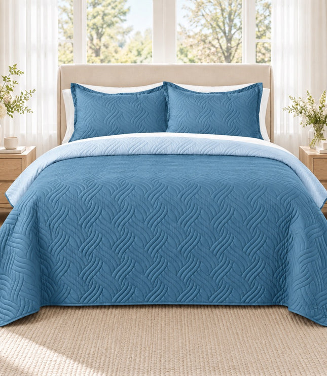 Reversible Bedcover Set - Blue / Sky Blue