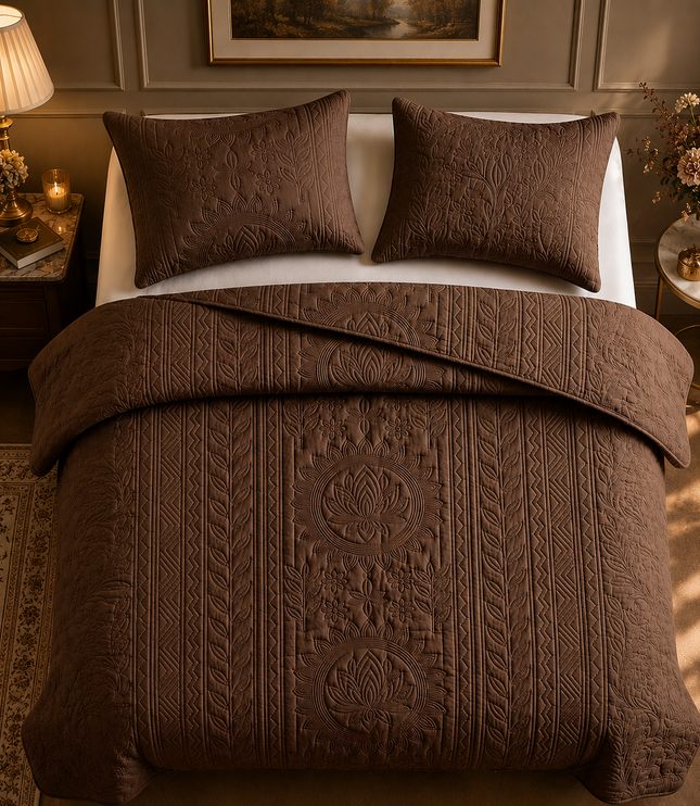Aurelia Lotus Bedcover Set - Coffee
