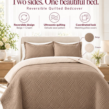 Reversible Bedcover Set - Beige / Light Beige