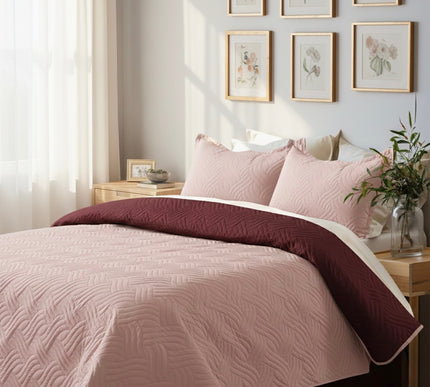 California Luxe Reversible AC Bedcover - Baby Pink/ Maroon