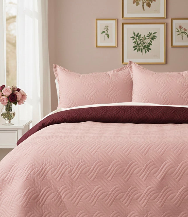 California Luxe Reversible AC Bedcover - Baby Pink/ Maroon