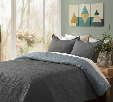 California Luxe Reversible AC Bedcover - Grey / Denim Blue