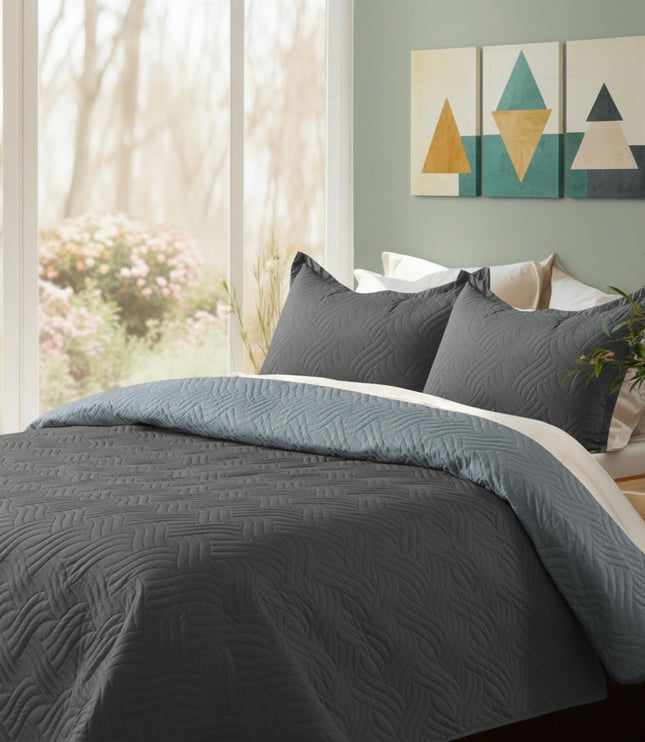California Luxe Reversible AC Bedcover - Grey / Denim Blue