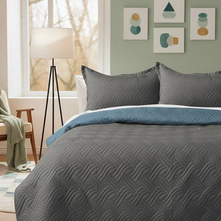 California Luxe Reversible AC Bedcover - Grey / Denim Blue
