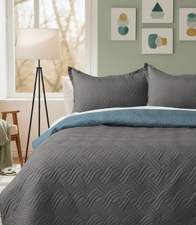 California Luxe Reversible AC Bedcover - Grey / Denim Blue