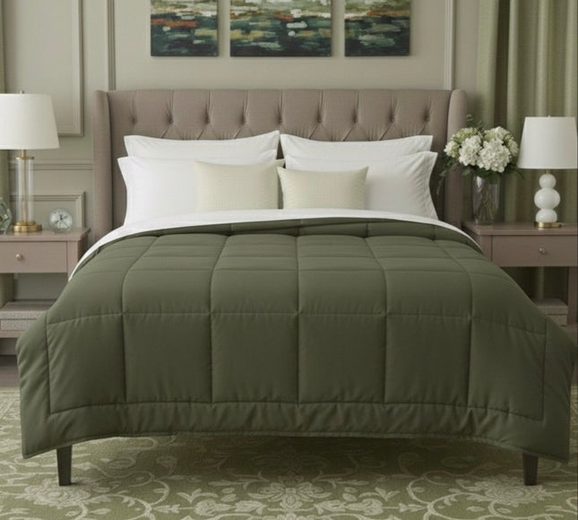 Jacquard Quilted Comforter - Olive Green
