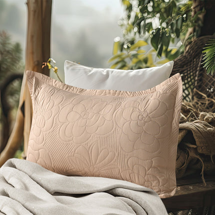 Floral - Luxe AC Bedcover With 2 Pillow Cases - Beige