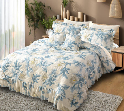 Printed Grace Frill Bedcover - Azure Petals