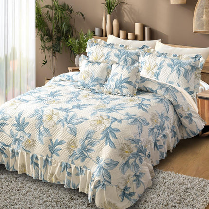 Printed Grace Frill Bedcover - Azure Petals