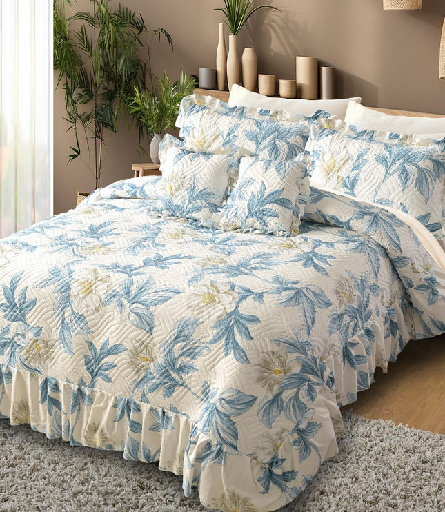 Printed Grace Frill Bedcover - Azure Petals