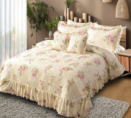 Printed Grace Frill Bedcover - Rosemilk Dream