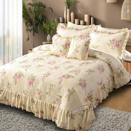 Printed Grace Frill Bedcover - Rosemilk Dream