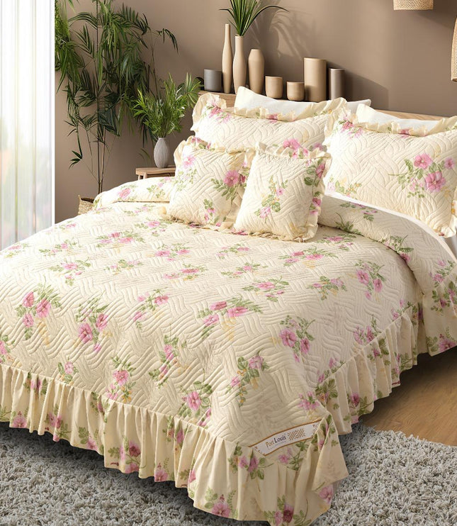 Printed Grace Frill Bedcover - Rosemilk Dream