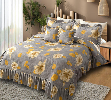 Printed Grace Frill Bedcover - Champagne Petals