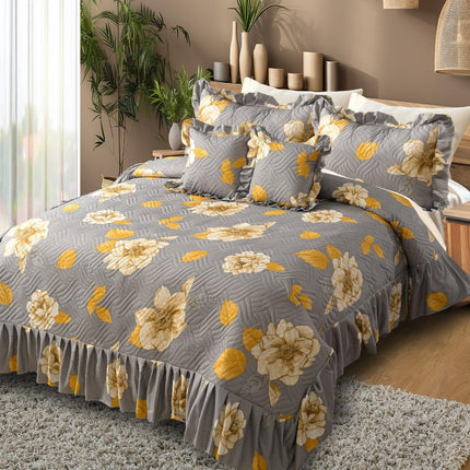 Printed Grace Frill Bedcover - Champagne Petals