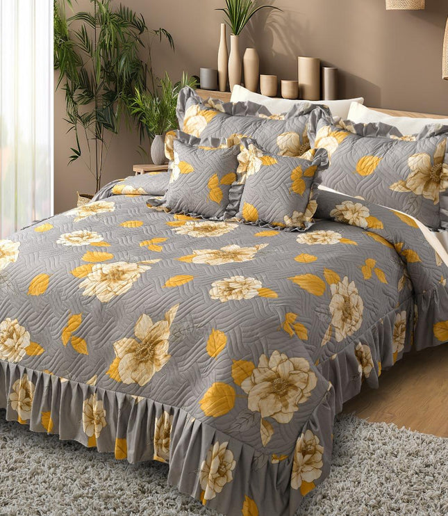 Printed Grace Frill Bedcover - Champagne Petals