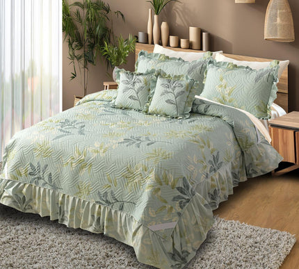 Printed Grace Frill Bedcover - Azure Leaf
