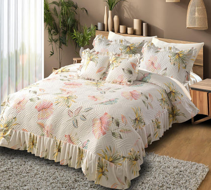 Printed Grace Frill Bedcover - Pink Poise