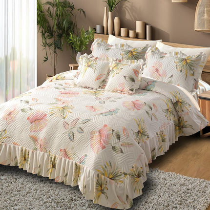 Printed Grace Frill Bedcover - Pink Poise