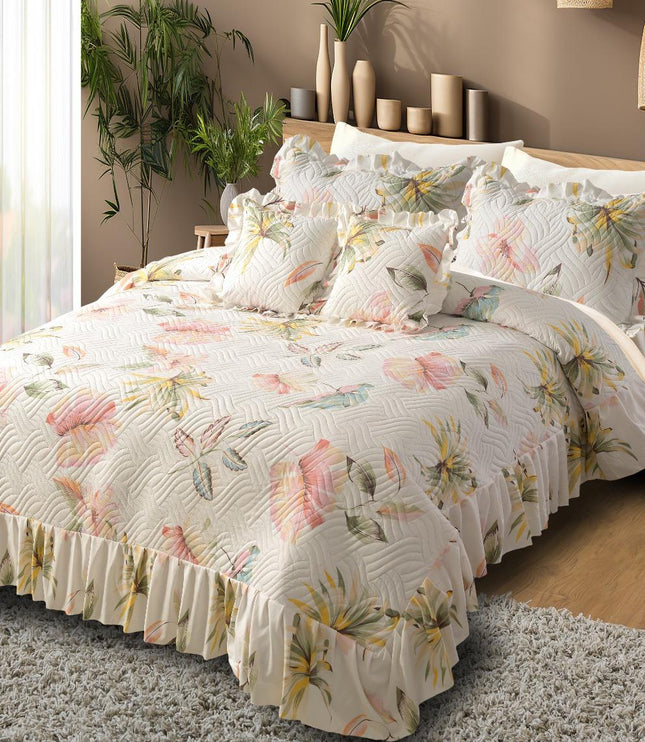 Printed Grace Frill Bedcover - Pink Poise