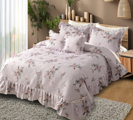 Printed Grace Frill Bedcover - Pink Serenity