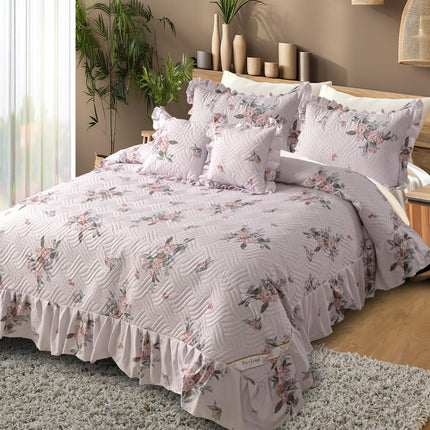 Printed Grace Frill Bedcover - Pink Serenity