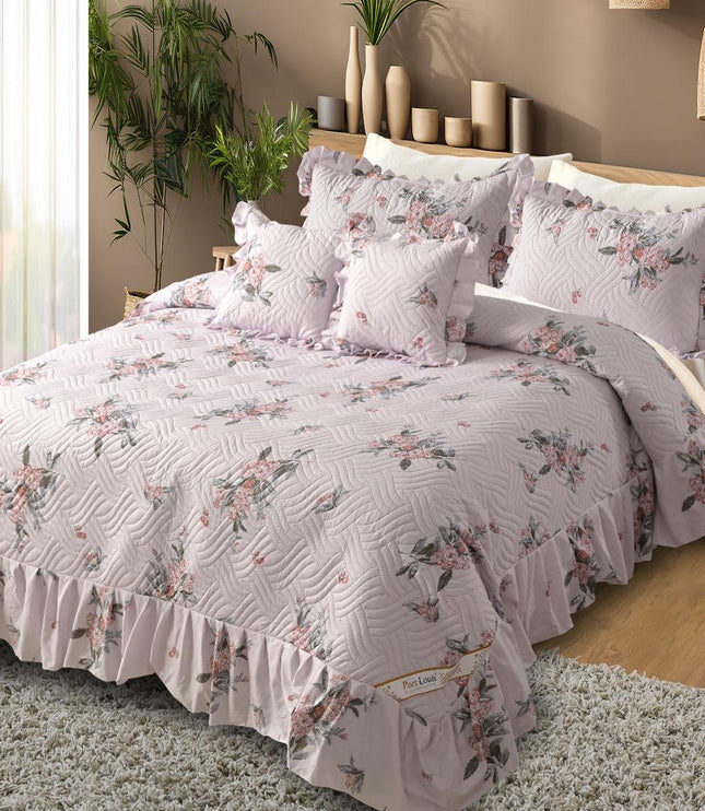 Printed Grace Frill Bedcover - Pink Serenity