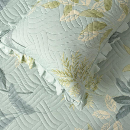 Printed Grace Frill Bedcover - Azure Leaf