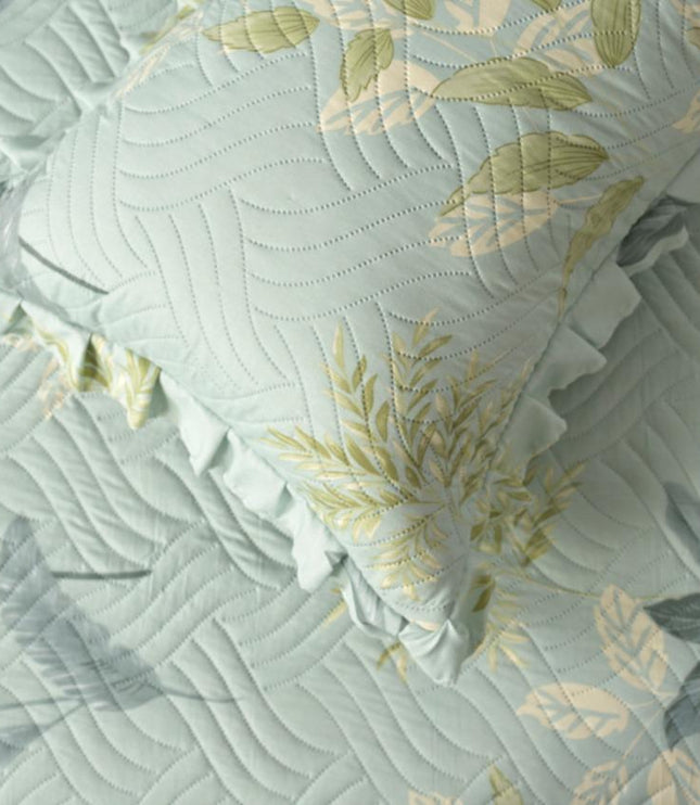 Printed Grace Frill Bedcover - Azure Leaf