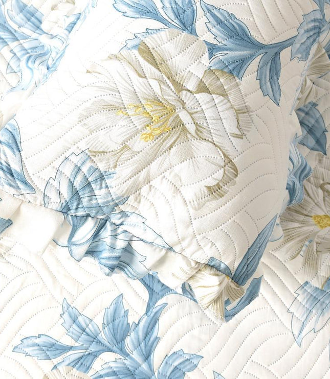 Printed Grace Frill Bedcover - Azure Petals