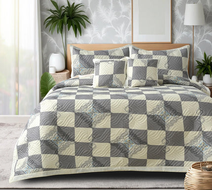 Dreamy Printed Bedcover Set - Grey White