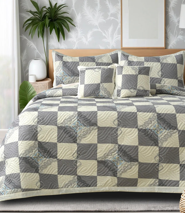 Dreamy Printed Bedcover Set - Grey White