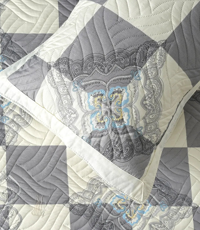Dreamy Printed Bedcover Set - Grey White