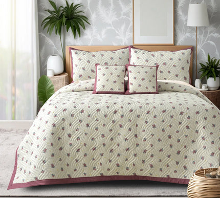 Dreamy Printed Bedcover Set - Pink White